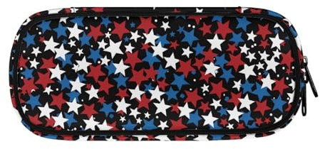 LWLFC Federmäppchen Blaue Und Rote Sterne Mäppchen für Mädchen mit Großer Kapazität – 3-Lagiges Design, Mehrere Fächer, Reißverschluss – Ideal für Schule, College und Reise als Stiftebox