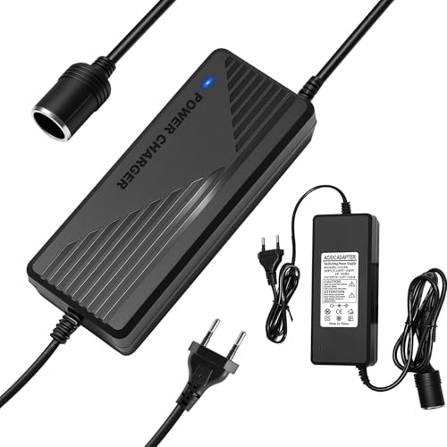muhogxio Transformador 230v a 12v, 12 V, 10 A, 120 W Adaptador Mechero Coche a Enchufe para Neveras, Aspiradoras, Compresores e Infladores de Neumáticos (Todo en uno)