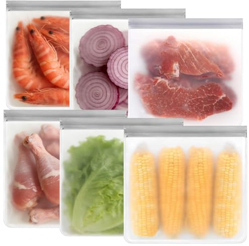 Lot de 6 Sac Congélation Réutilisable, Sacs Alimentaires de Rangement | Sac Congélation Zip, Sacs Congélation en Silicone, Sacs de Rangement en Silicone Réutilisables Étanches, pour Légumes