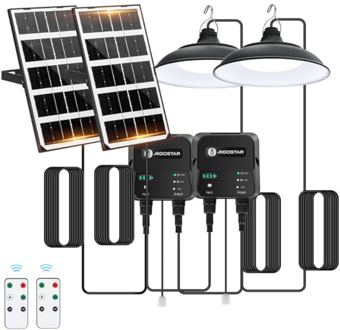 Aigostar-Lampada Solare da Esterno con Telecomando,Cavo da 8 M,Batteria di Grande Capacità da 3000 mAh,Lampadario Solari con Corda di Trazione,IP65 Impermeabile per Giardino,Campeggio,6500K,2 unità