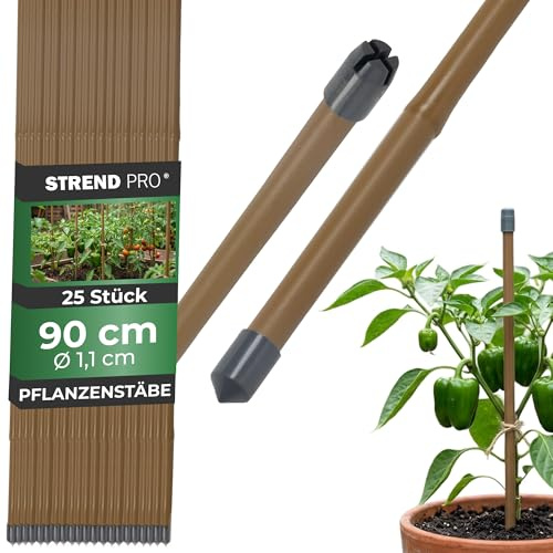 STREND PRO Pflanzstäbe 90 cm - 25er Set | Ø 11 mm Kunststoff + Stahl | Rankstab Braun für Blumen, Kräuter, Pflanzen & Setzlinge | Kleine Pflanzenstütze | Metalle Rankhilfe | Stützstäbe | Pflanzstütze