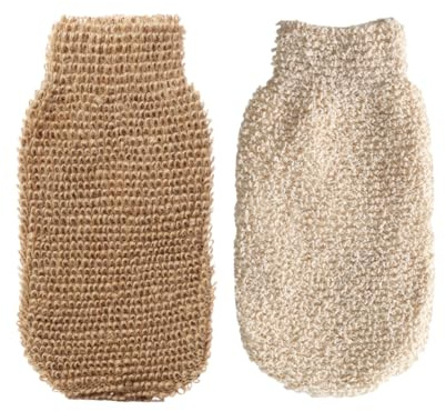 HYFZOD 2 Stück Peelinghandschuhe aus Ramie, Peeling Handschuh, Robuster Herbst-Ramie (21x11cm) & Sanfter Punkt-Ramie (22x11cm), Für Tiefenpeeling & Trockenbürsten, Natürlich & Waschbar