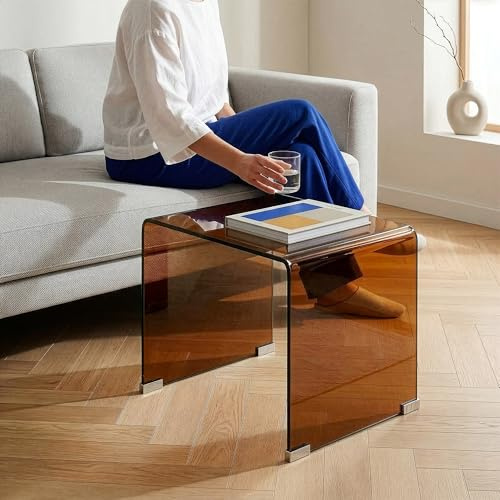 [en.casa] Beistelltisch Varlofrek Braun Glas 50 x 50 x 50 cm Wohnzimmer Glastisch Couchtisch Nachttisch für Schlafzimmer