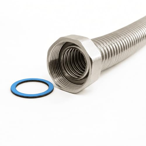 Edelstahlwellrohr 3/8 Zoll, Flexibler Panzerschlauch DN8, 500mm (50cm) | Beidseitig 3/8 Überwurfmutter, Montagefertig, Flexschlauch für Sanitär & Heizung (Solar, Warmwasser- und Pufferspeicher)