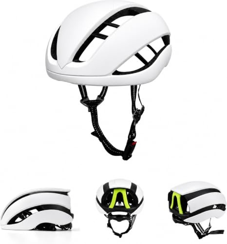 Hominas Casque de vélo de route pour adulte, unisexe, sportif, réglable, 58-61 cm, design aérodynamique avec grandes ouvertures d'aération pour homme et femme, blanc mat, taille L