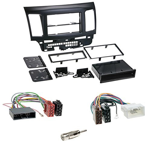 Einbauset: Autoradio Doppel-DIN Radioblende Radio Blende Halterung schwarz + ISO Radioanschlusskabel Radio Adapter + Antennenadapter für Mitsubishi Lancer CYO ab2007 nur Fahrzeuge mit original Radio