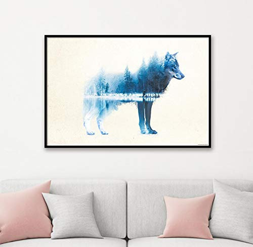 Forest Wolf Poster 91,5 x 61,0 cm | 170 gr.| Double Exposure | Premium Design Plakat - Close Up®
