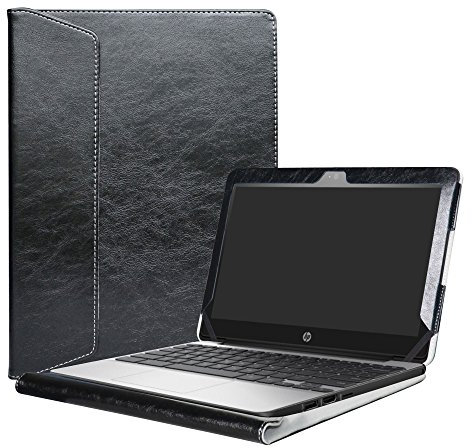 Alapmk Diseñado Especialmente La Funda Protectora de Cuero de PU para 11.6 HP Chromebook 11 G5 EE / G4 / G3 / G2 / G4 EE / 11-2000 Series Ordenador portátil,Negro