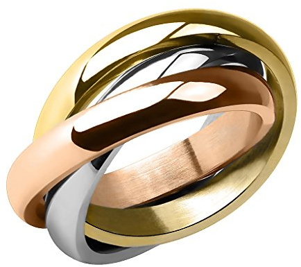 Piersando Damenring Edelstahl vergoldet Tricolor Dreifach Dreier Ring