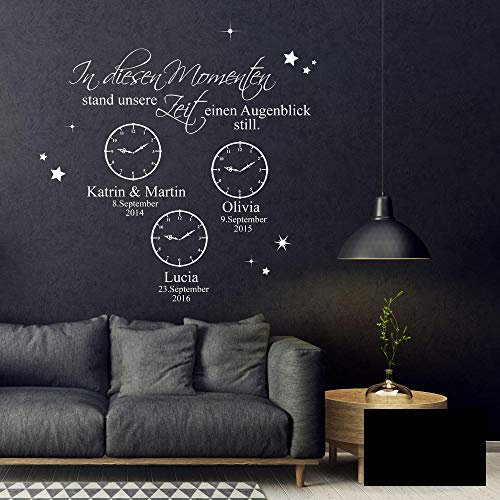 Wandtattoo In diesen Momenten stand unsere Zeit einen Augenblick still mit Wunschdaten M2442 - ausgewählte Farbe: *schwarz* ausgewählte Größe: *M - 100cm hoch x 100cm breit*