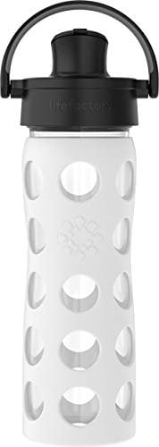 Lifefactory 16-Ounce BPA-Free Glass Water Bottle with Active Flip Cap and Protective Silicone Sleeve, Optic White
