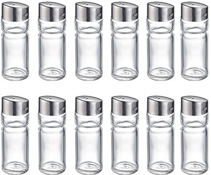 Westmark Salero universal, 12 piezas, Capacidad: 40 ml cada una, Vidrio/acero inoxidable, Wien, Plata/transparente, 650722E2