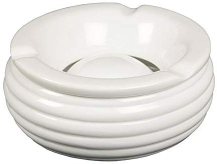Windaschenbecher XXL 15cm Durchmesser Keramik Weiss oder Schwarz Rund mit Rillen Aschenbecher für Innen und Außen Windascher (Weiss)