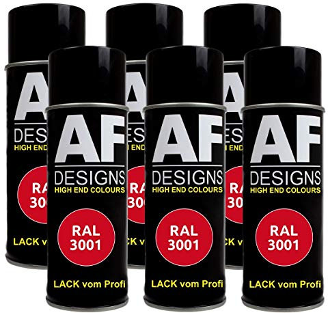 Alex Flittner Designs 6x RAL Lackspray Autolack Buntlack Spraydose RAL3001 SIGNALROT matt