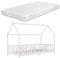 [en.casa] Kinderbett Sisimiut mit Matratze 90 x 200 cm Hausbett mit Rausfallschutz Holzbett für Kinder Bodenbett Lattenrost Kiefernholz Weiß