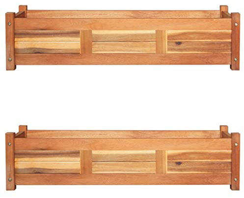 vidaXL 2x Bois d'Acacia Lits Surélevés de Jardin Jardinière Bac à Plantes Pot de Fleurs Balcon Patio Terrasse Arrière-cour Extérieur 100x30x25 cm