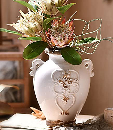 TTdayup Rustikale Keramik Krug Vase Weiß Vintage Blumenvase Milchkanne Französisch Landhausstil Porzellanvase Bauernhausvase für Wohnkultur - 6,7 H