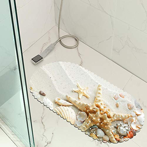 Jaeknxcg Badewanneneinlage rutschfest Badematten für Wanne Duschmatte mit Abflusslöchern Saugnäpfe Maschinenwaschbar 35X70CM Strand