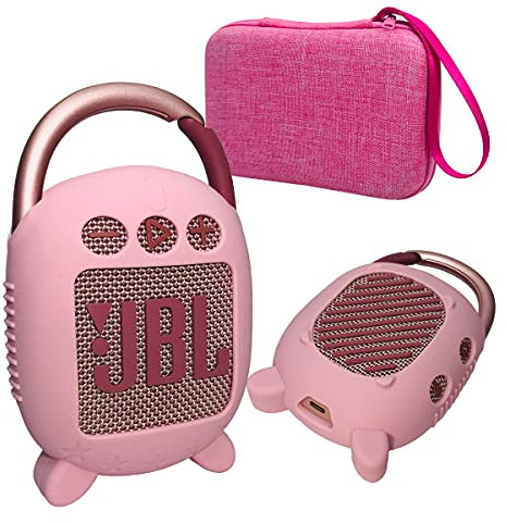 Hard Carrying Case and Silicone Cover for JBL Clip 4 Portable Bluetooth Speaker, Protective Travel Case Storage for JBL Clip 4 Speaker Accessories (Pink)