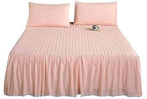 WWQQ Tagesdecke Bettrock Rüschen Bett Rock, Matratzenbezug Bett Volant Tagesdecke 120/150/180/200CM Mit Rüschen Faltenresistent Und Ausbleichen Beständig Mit 2 Kissenbezügen