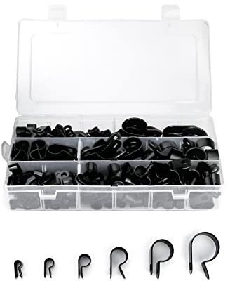 QWORK® 200 Pcs Nylon P Clips, Plastic Cable Cleats Cable Clip Clamp Fastener for Cable Management, 6 (Black)