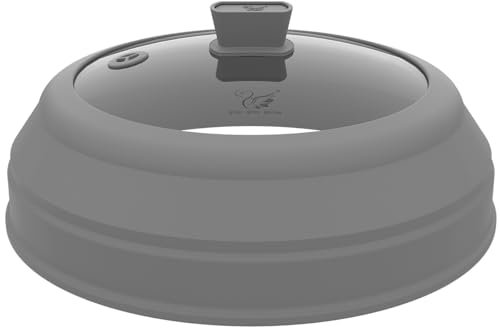 Microwave Splatter Cover Glass Cover Splatter Guard Lid with Collapsible Silicone for Food Cover Plate Cover 9 inch Grey