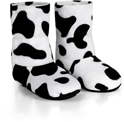 normani® Körnerpantoffeln - Hausschuhe für die Mikrowelle - Hausstiefel mit Leinsamenfüllung - extra hoher Schaft Farbe Kuh Größe L=41/45
