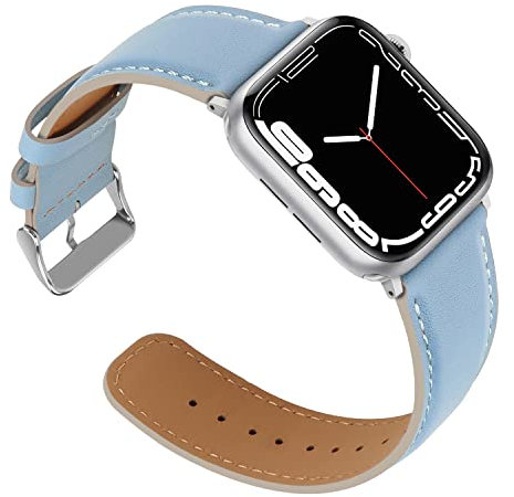 Anlinser Straps Compatible with Apple Watch Strap 46mm 45mm 44mm 42mm 41mm 40mm, Women Men Leather Straps Replacement Band Compatible for iWatch Ultra Series 10 9 8-1 SE(49/46/45/44/42mm,Sierra Blue)