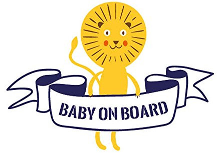 banjado® personalisierbarer Baby an Bord Aufkleber selbstklebend - mit Motiv Löwe - wetterfester und UV-Beständiger Autoaufkleber