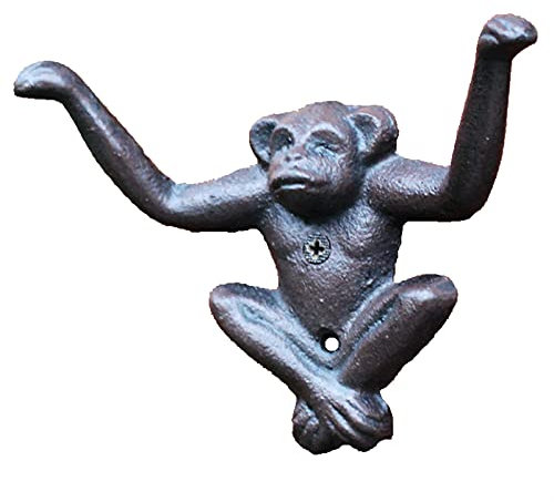 ARZARF Kleiderhaken Vintage Tier Gusseisen Wandhaken mit 2 Aufhänger Haken AFFE Statue Wandhaken Schwarz Mantel Haken for Badewanne Küche Modernes Hotel Stil Wandmontage Garderobe im Eingangsbereich