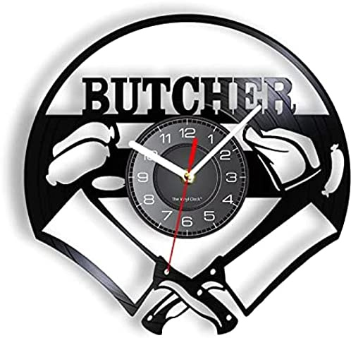 30cm Wall Clock Chef Butcher Cross Knife Vinyl Record Wall Clock Kitchen Restaurant Decoration Butcher Shop Barbecue Grill Party Decoration Clock