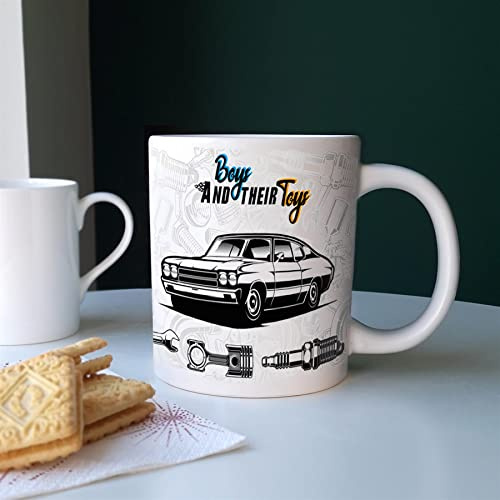 Purely Home Extra Large Big 70s Vintage Car Boys and Their Toys Mug - Jumbo White Coffee/Tea Gift