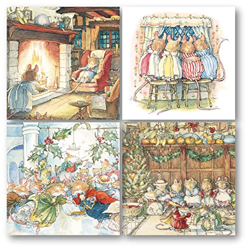 Museums & Galleries Weihnachtskarten, 16 Stück, verschiedene Designs, Brambly Hedge – 4 x 4 gemütliche Weihnachtsmaus-Designs, festliche Weihnachtskarten, Multipack