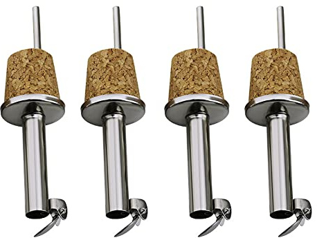 SagaSave 4 Stück Flaschenausgießer, Korken, Edelstahl, Ölflaschen, Essigspender mit Klappdeckel, gerader Likörflaschenausgießer für Wein, Sirup, Likör