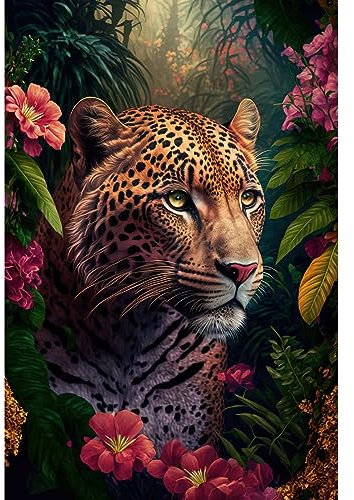 Ceanothe Tableau sur Verre léopard Fleuri 30x45 cm - Impression Image Haute Définition pour Décoration Murale avec Finition Brillante Fabriqué en France