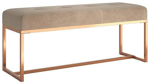 Makastle Sitzbank Polsterbank Truhenbank Flurbank Samt Ottoman Fußhocker Sitzhocker Bettbank mit Metallbeinen, Gepolstert Bettbank Schuhbank für Schlafzimmer Wohnzimmer Flur, Beige 110x36x45 cm Samt