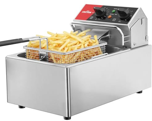 CROSSON ETL Listed 13Lbs Friggitrice elettrica da banco con cestello solido facile da montare, contenitore dell'olio rimovibile per ristorante Uso domestico-230 V, friggitrice commerciale da 3000 W