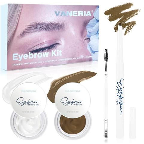 VANERIA Kit de Maquillaje de Cejas con Jabón, Maquillaje de Cejas Rellenable, Gel Fijador de Cejas+Gel Tintado de Cejas+Lápiz de Cejas+Pincel de Cejas. (Marrón claro)