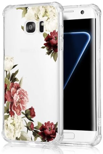 Jhxtech Galaxy S7 Edge Handyhülle Klar Blumenmuster TPU Bumper Case Stoßdämpfend Slim Transparent Schutzhülle für Samsung Galaxy S7 Edge