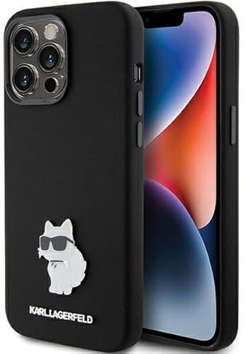 Karl Lagerfeld KLHCP15LSMHCNPK Hülle für iPhone 15 Pro 6.1 Schwarz Silicone Choupette Metal Pin