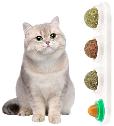 MILIAFLICK 4er Set Katzenminze Ball,Drehbare Leckbälle für Katzen aus Pflanzenfasern, Natürliche Catnip Toys mit Staubschutz,Anti-Stress Spielzeug mit Katzenminze Samen