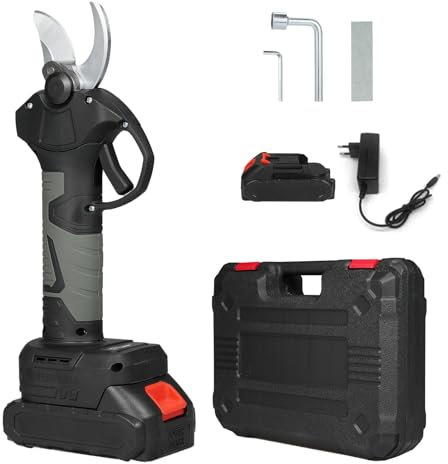 Irfora Sécateur électrique portatif à batterie 21 V avec sac de transport, batterie au lithium rechargeable de 2000 mAh et chargeur, sécateur, sécateur, diamètre de coupe de 30 mm