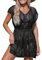 CUPSHE Damen Cover Up Strandkleid V Ausschnitt Tunnelzug Seitenschlitz Lochmuster Häkelt Strandponcho Sommer Beach Crochet Mini Dress Schwarz XS