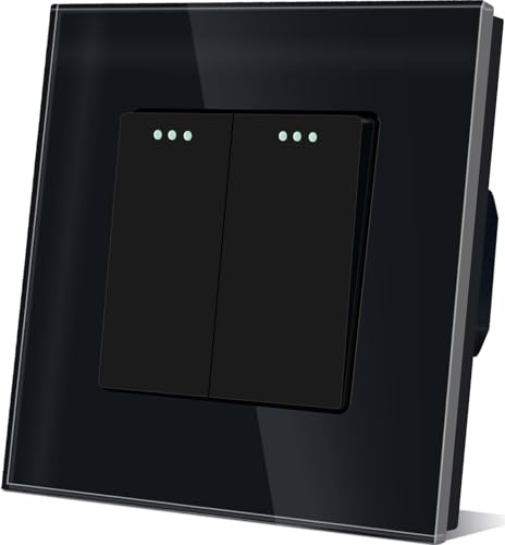 TAWOIA Lichtschalter 2 Fach 2 Weg Unterputz Taste Schalter 86 * 86mm Lichtschalter Glas Schwarz Kippschalter