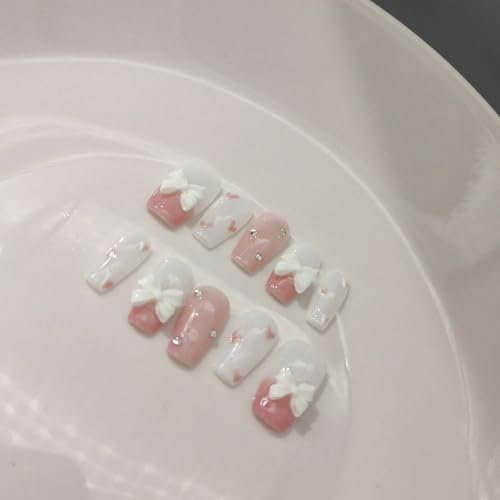 IJRMTVWO Handmade Wearing Nail Pink bow cute manicure Nail Patch Wearable Nail Removable reusable 10PCS