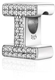 Symretie Buchstabe Charm Anhänger Damen Alphabet A-Z 925 Sterling Silber für Armband Charms Beads passend für Pandora Armband und Halskette, Kompatibel mit Europäischen Armbänder für Frauen Mädchen