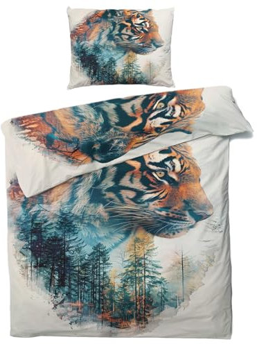 NIYAKA Tiger Bettwäsche 140x200 2 teilig - Wald Bettbezug, Sommer Bettwäsche-Sets, Weich & Bügelfrei Mikrofaser Wendebettwäsche und 1 Kissenbezug 80x80 mit Reißverschlus