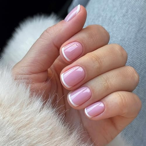 MrCuvaryas 24 Stück French Tip Press on Nails Kurz, Nägel zum Aufdrücken, Squoval Nude Natürlich Weiß French Fake Nails mit Nagelkleber für Frauen Nail Art (White Nails, 12 Größe)
