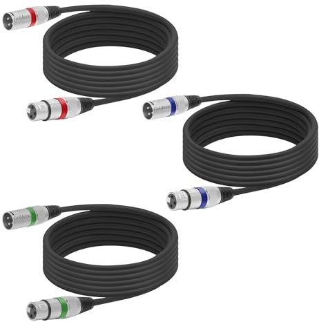 Goldeee 3 Pack 10 Feet XLR Microphone Cables, Balanced 3-Pin XLR Male to Female for Microphones, Audio Mixers, Speaker Systems and Recording Studios