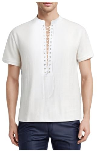 Qzeanxy Piratenkostüm Herren Renaissance Kostüm Set Mittelalter Hemd Herren Langarm Leinen Hemd Wikinger Kostüm Mittelalter Kleidung Set Sommer Piratenhemd Cosplay Kostüm Universal Fit